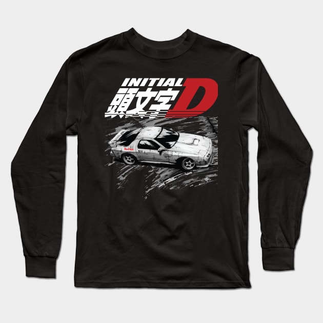 Initial D FC RX7 Drifting - Ryosuke Takahashi RedSuns Long Sleeve T-Shirt by cowtown_cowboy